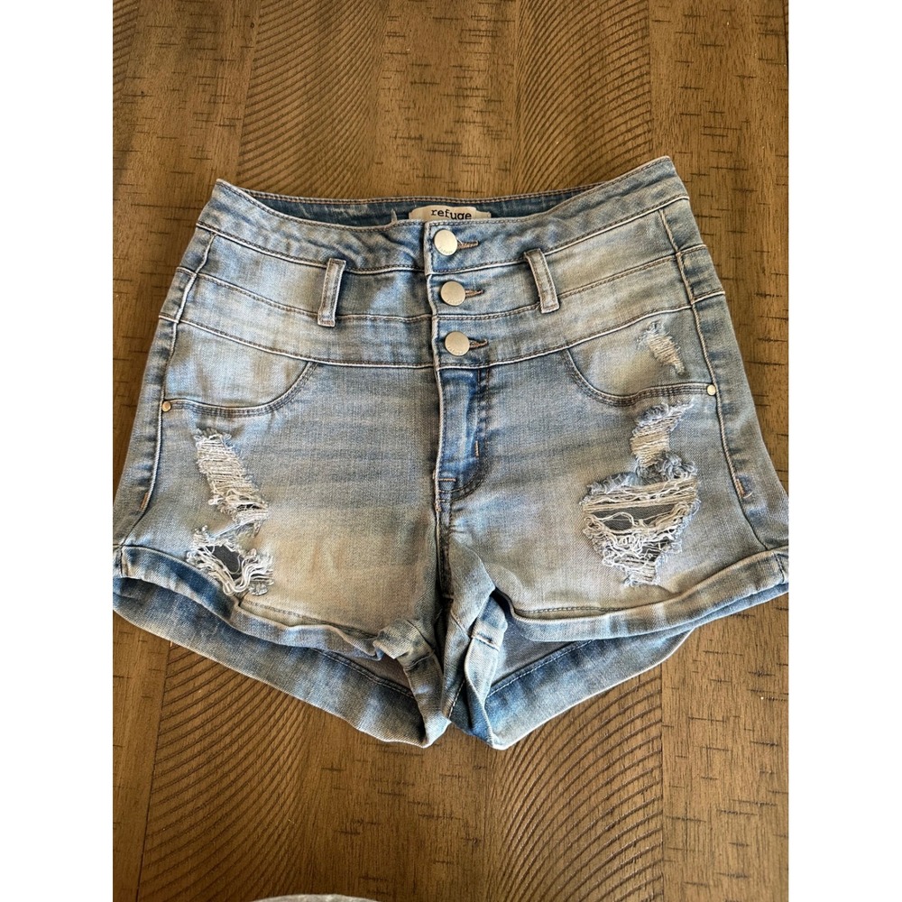 Refuge High-Waisted Distressed Denim Shorts -‎ Triple Button Fly - Size 2